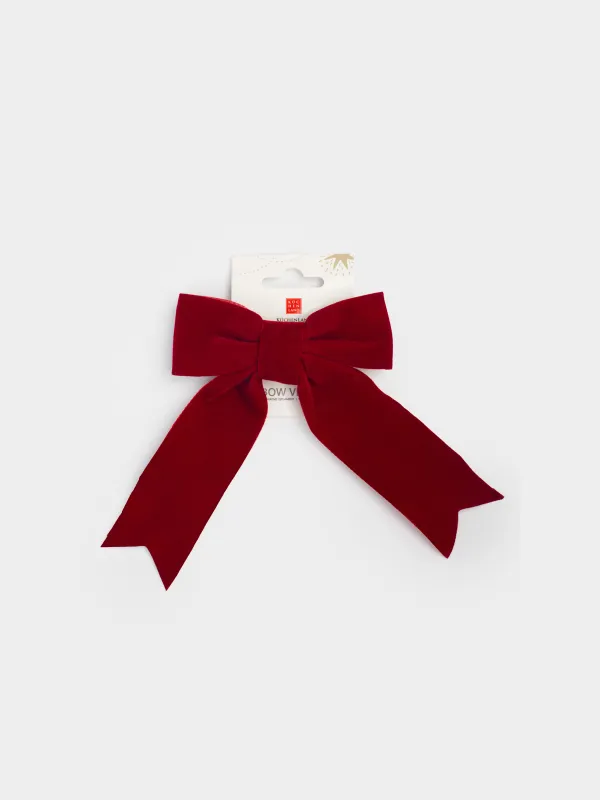 Украшение декоративное, 15х18 см, на клипсе, полиэстер, бордовое, Бант, Bow velvet, image-4