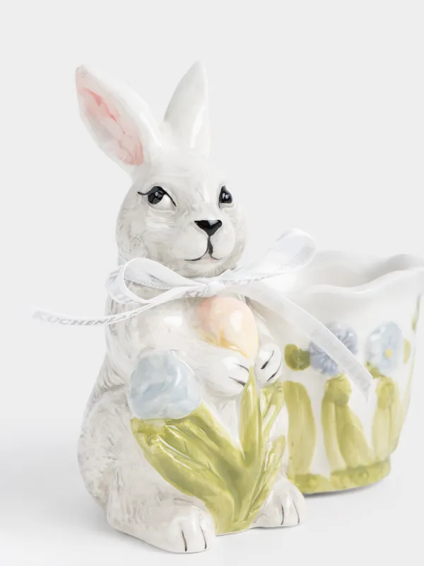 Подставка для яйца, 10 см, керамика D, серая, Кролик с цветами, Easter, image-1