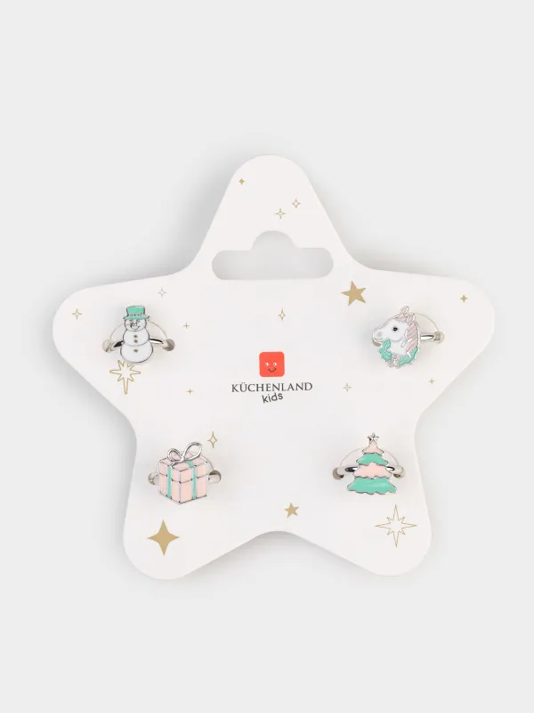 Сақиналар жиынтығы, бірыңғай өлшем, 4 дана, балаларға арналған, металл, Jewelry christmas, image-4