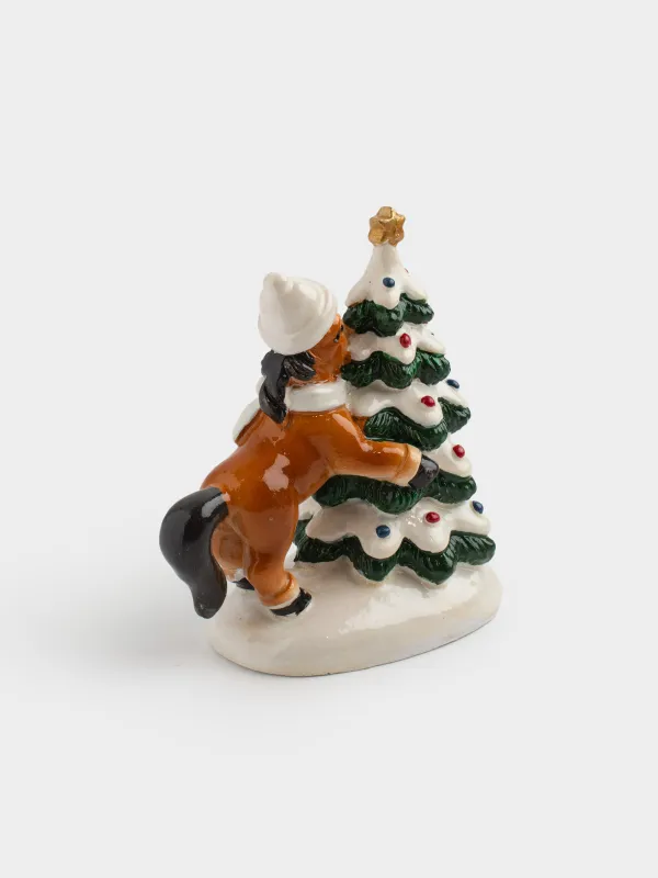 Мүсінше, 8 см, полирезин, сүт түстес және қоңыр, Шыршасы бар жылқы, Horse christmas, image-5