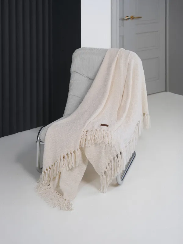 Жамылғы, 130х170 см, шашағы бар, шенилл, сүт түстес, Chenill, image-1