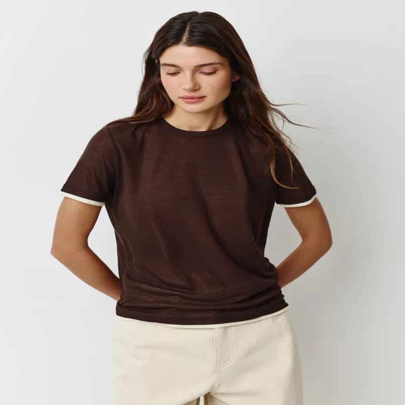 Әйелдер футболкасы, өлшемі L, жиегі бар, полиэстер/мақта, қоңыр, Franziska, image-3