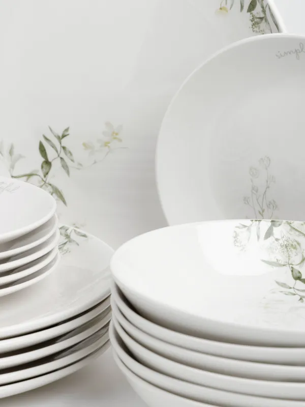 Сервиз обеденный, 6 перс, 18 пр, фарфор P, белый, Цветы и листья, Rareness flower, image-3