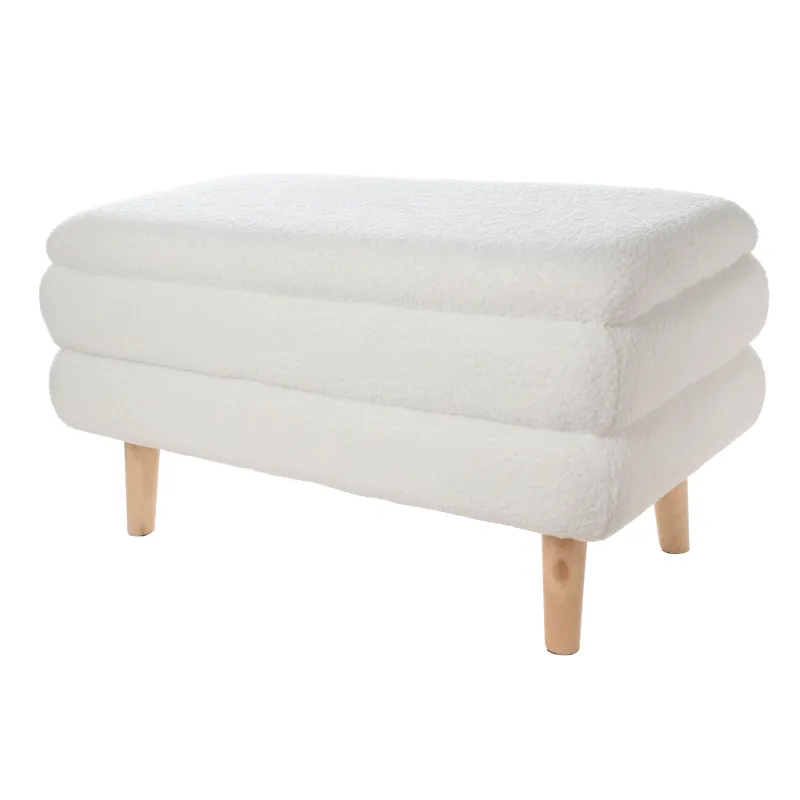 Банкетка, 82х41 см, букле/ағаш, сүт түстес, Букле, image-2