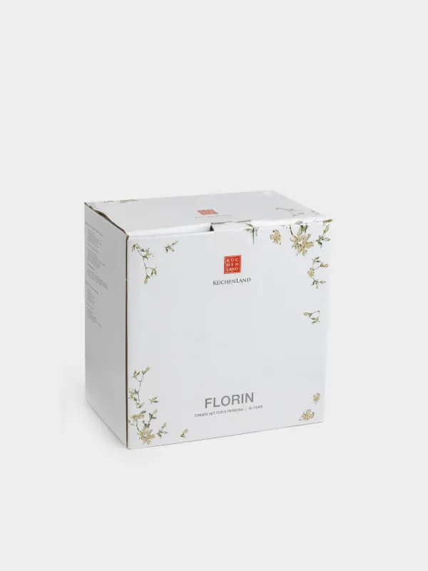 Ас сервизі, 6 адам, 18 зат, фарфор F, ақ, Гүлдер, Florin, image-6