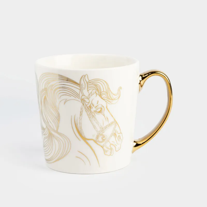 Кружка, 500 мл, фарфор N, бело-золотистая, Лошадь, Horse gold