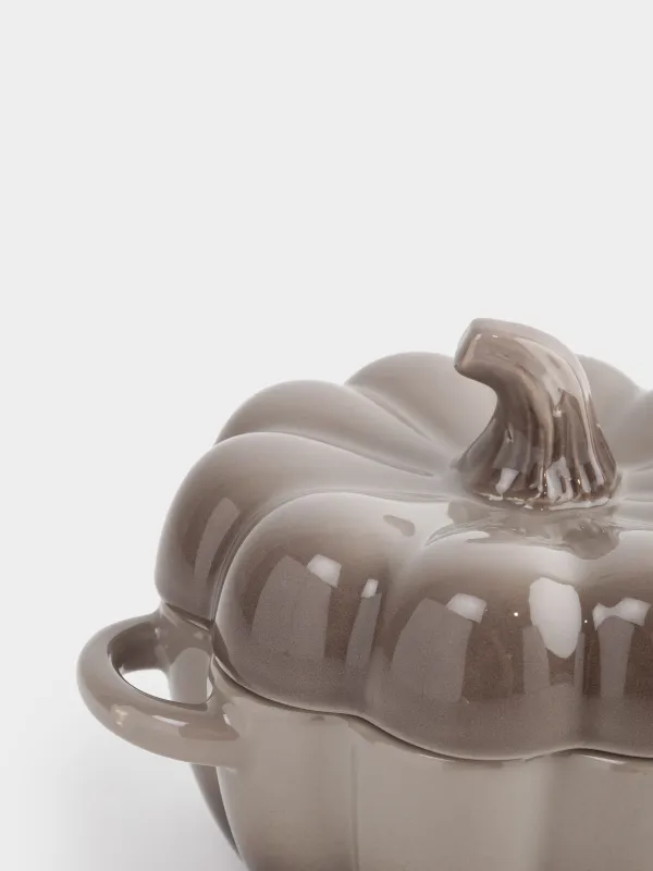 Кокотница, 11 см, 350 мл, қақпағы бар, керамика, сұр-қоңыр, Асқабақ, Pumpkin, image-2