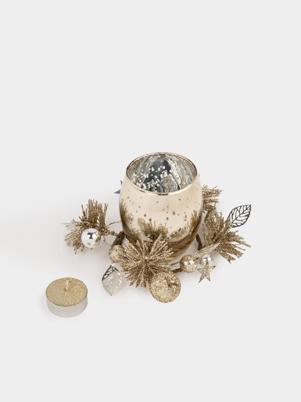 Шам ұстағыш, 15х10 см, шай шамына арналған, шамы бар, шампан, Алма, Apple garden, image-1