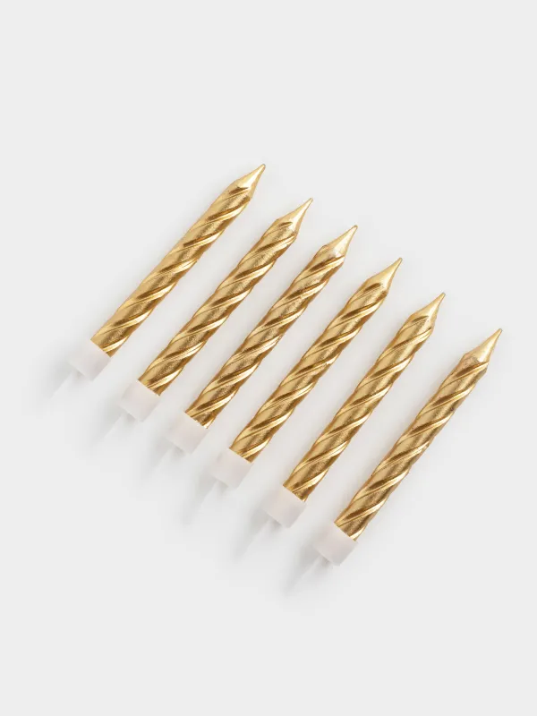 Тортқа арналған шам, 8 см, 6 дана, жіңішке, шампан, Шиыршық, Birthday party, image-1