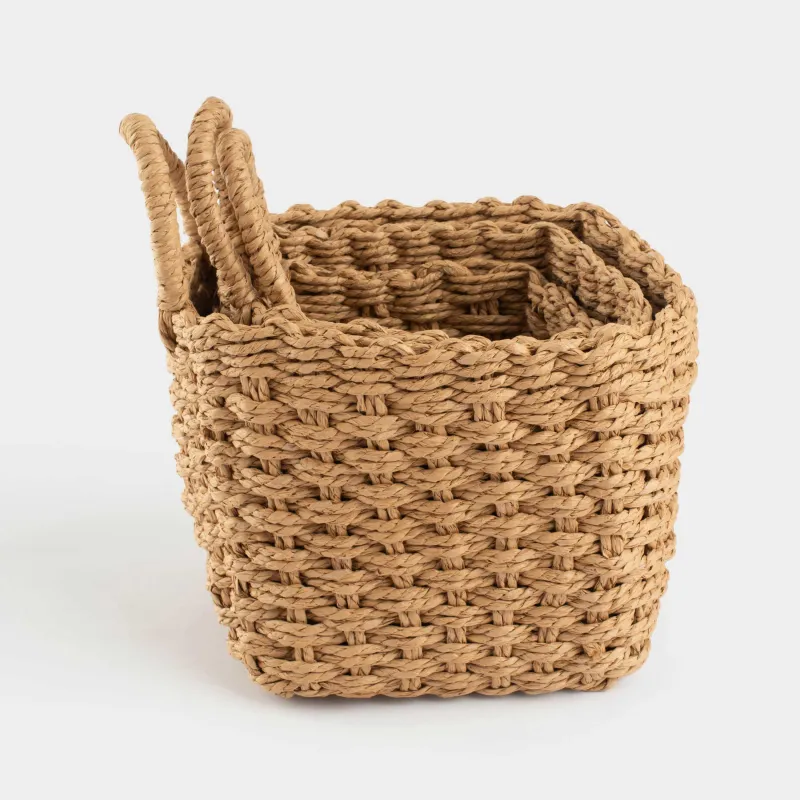 Сақтауға арналған себеттер жинағы, 3 дана, өрілген, целлюлоза, төртбұрышты, Braided, image-4