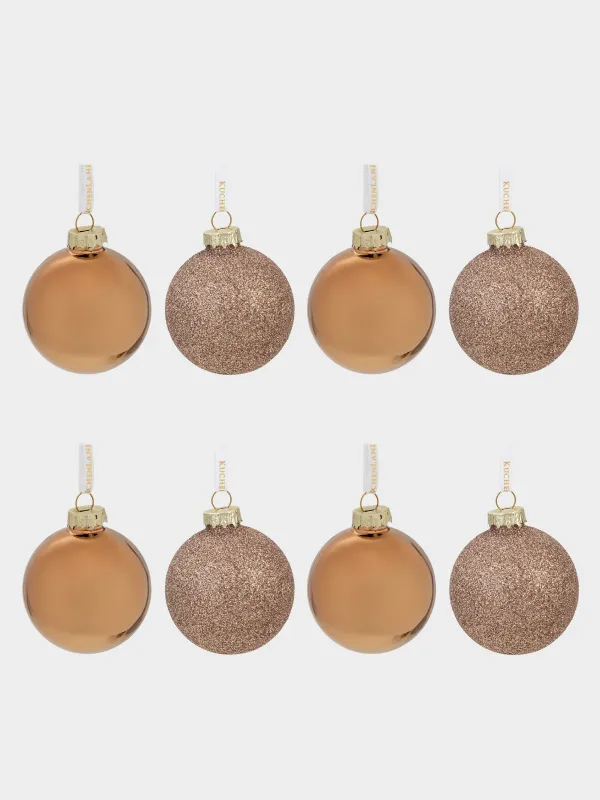 Шырша ойыншықтарының жиынтығы, 4 см, 8 дана, шыны, жылтырақтары бар, шампан, Шар, Ball sparkle, image-0