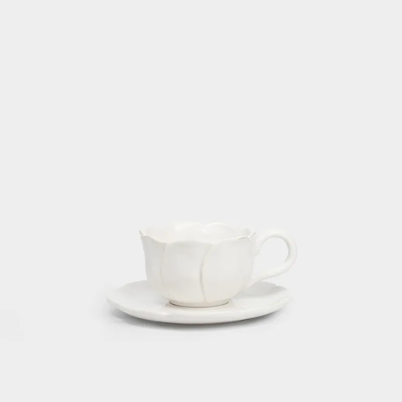 Пара чайная, 1 перс, 2 пр, 420 мл, керамика D, молочно-бежевая, Цветок, Bloome