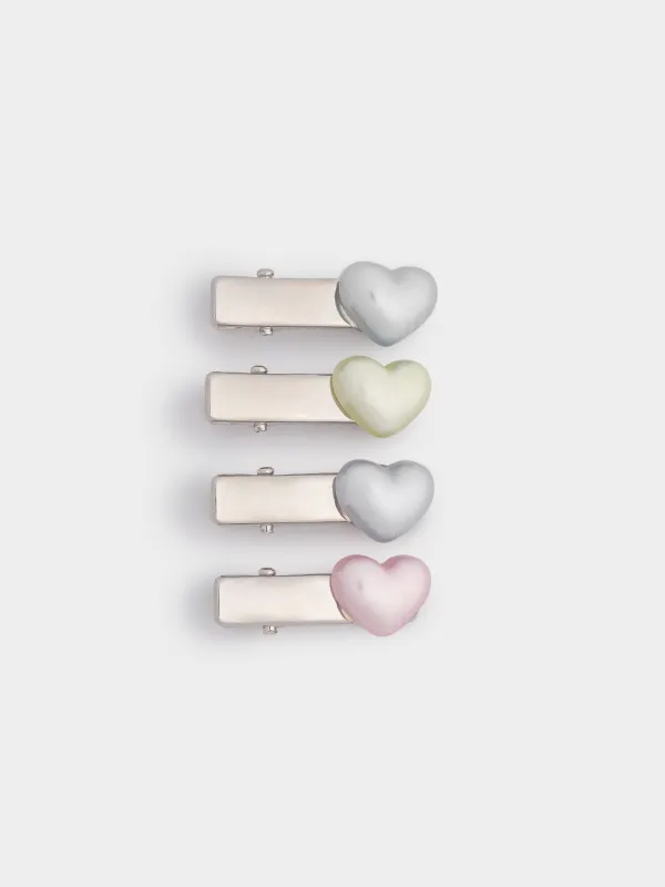 Заколка для волос, 3 см, 4 шт, детская, металл/пластик, микс, Сердце, Hairstyle, image-0