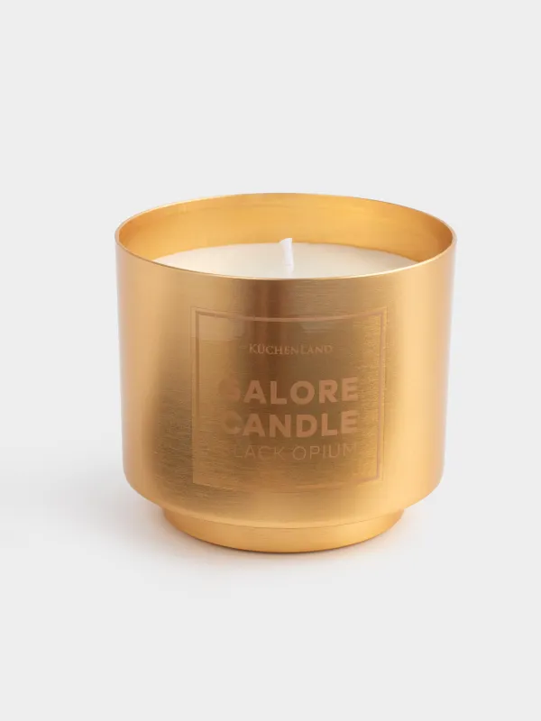 Хош иісті шам, 8х7 см, шам ұстағышта, металл, алтын түстес, Black Opium, Galore candle, image-0