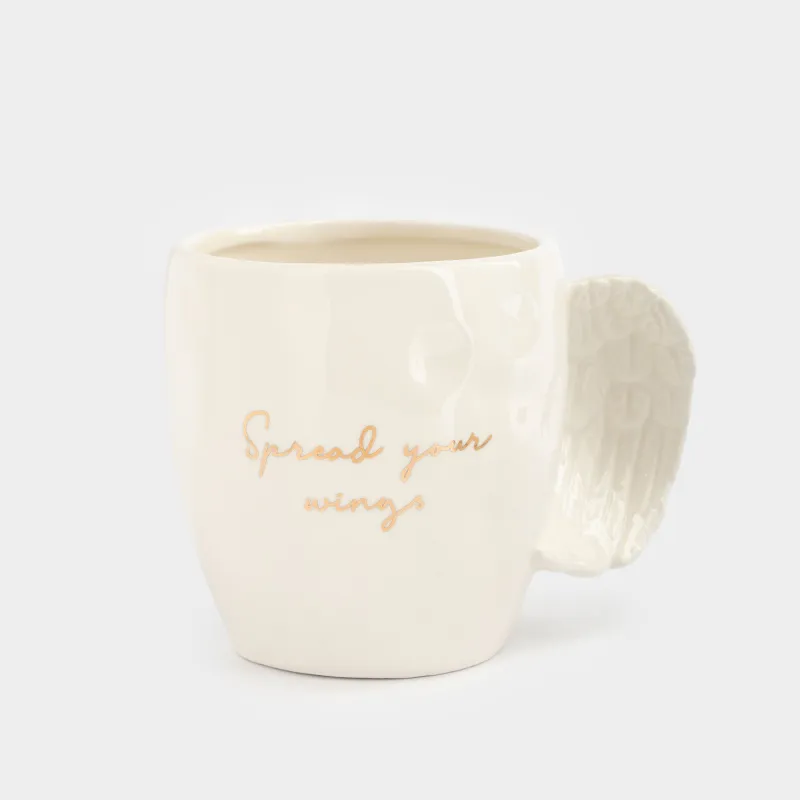 Саптыаяқ, 360 мл, қыш, сүт және алтын түстес, Spread your wings, Angel