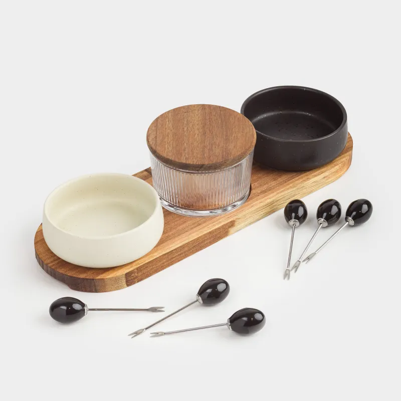 Тіскебасарларға арналған жиынтық, 3 зат, тұғырда, таяқшалары бар, керамика/ағаш, ақ-қара, Noble tree