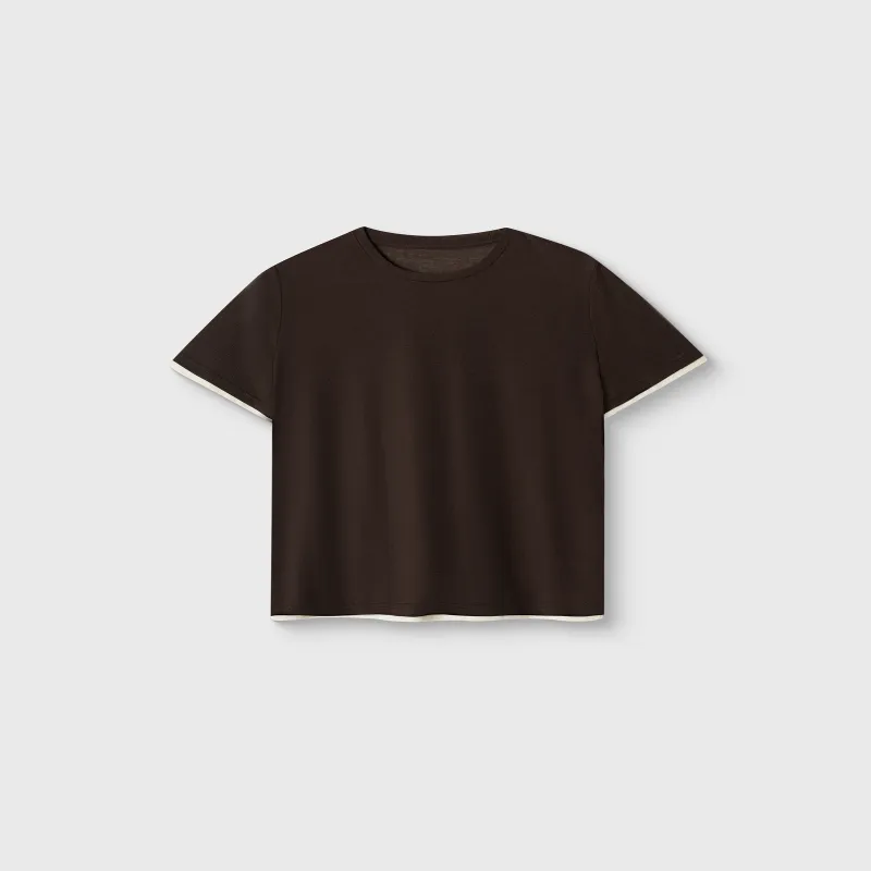 Әйелдер футболкасы, өлшемі XL, жиегі бар, полиэстер/мақта, қоңыр, Franziska, image-5