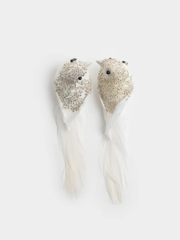 Украшение декоративное, 15 см, 2 шт, на клипсе, пенопласт/перо, молочное, Птица, Birds NY, image-3