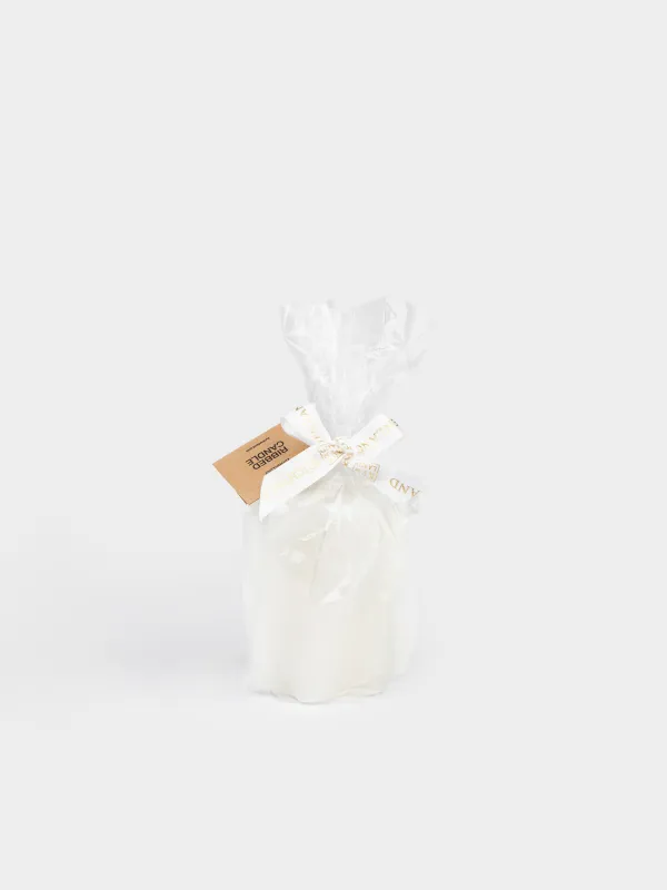 Свеча 5x8 см, цилиндрическая, молочная, Волны, Ribbed candle, image-3