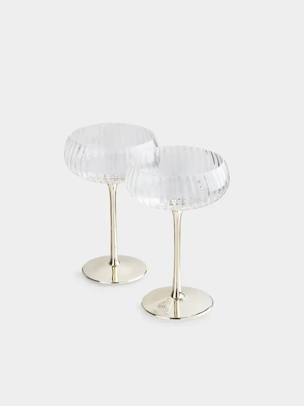 Шампан бокалы, 220 мл, 2 дана, шыны, алтын табан, Glyfada, image-1