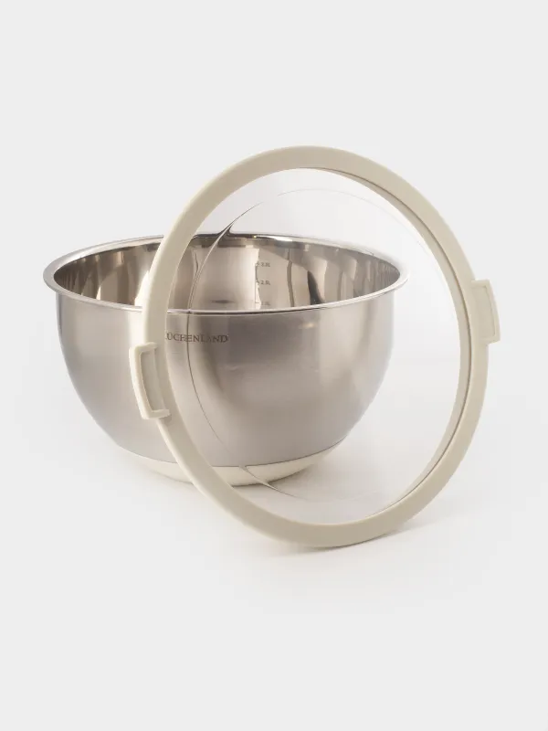 Миска, 3/4,5 л, 2 шт, с крышкой, антискользящее дно, сталь/пластик, бежевая, Terra new, image-4