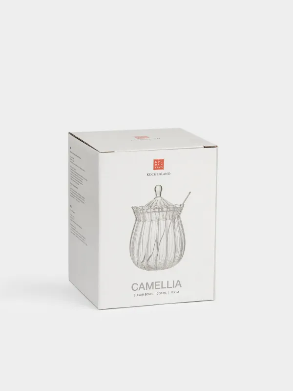 Сахарница, 13 см, 350 мл, с ложкой, стекло Р/сталь, Camellia, image-6