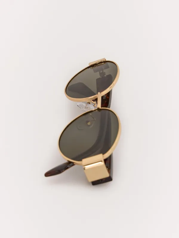 Очки солнцезащитные, металл/пластик, овальные, золотисто-зеленые, Round, image-2