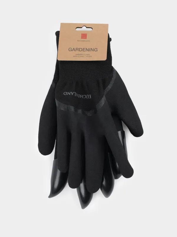 Перчатки садовые, р. М, с когтями, полиэстер/латекс, черные, Gardening, image-2