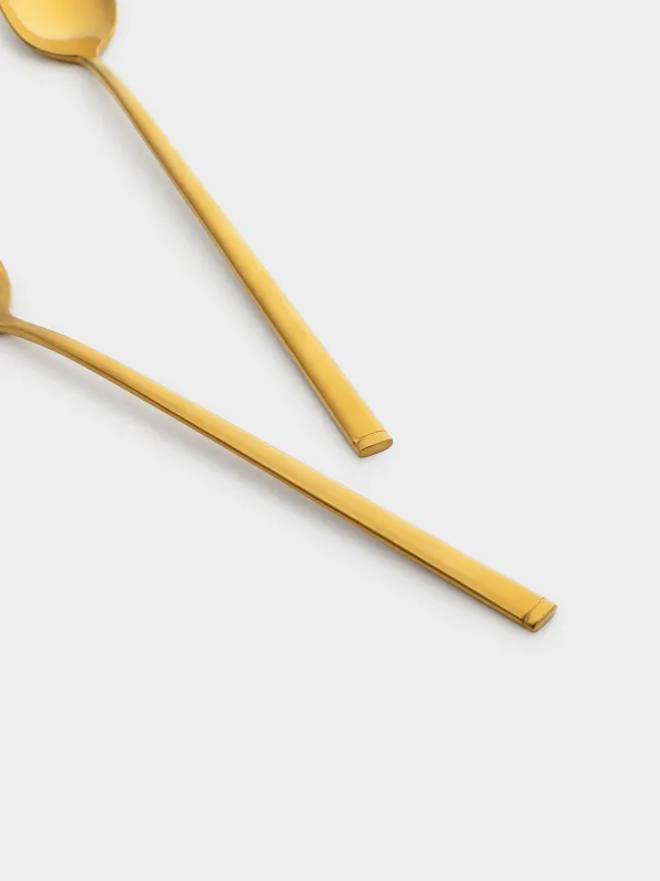 Шай қасық, 2 дана, ұзын тұтқа, болат, алтын, Madrid, image-3