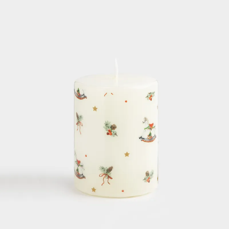 Свеча, 7х9 см, цилиндрическая, молочная, Новогодние атрибуты, Print candle
