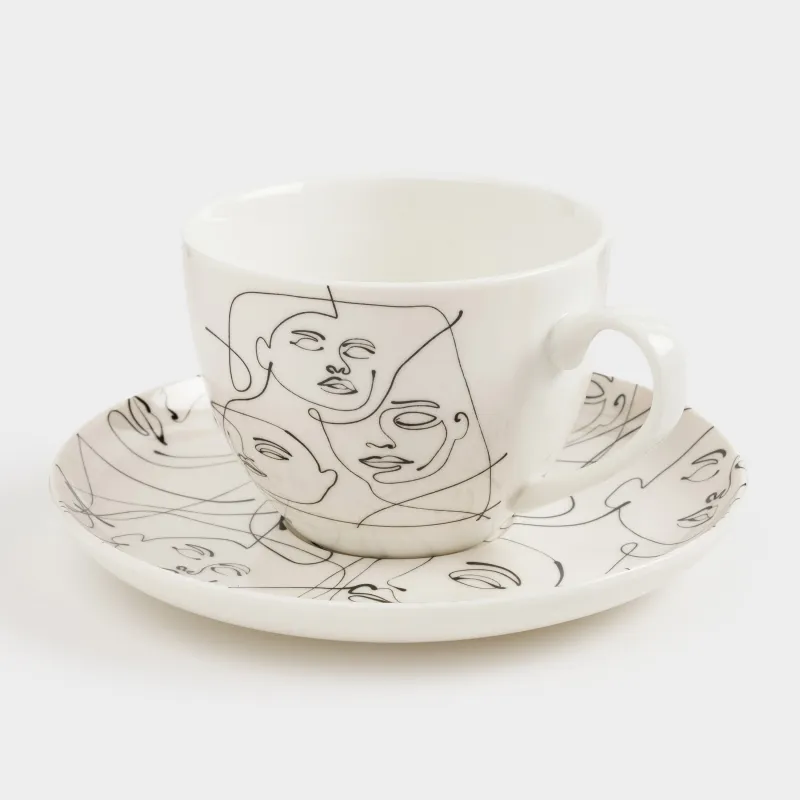Шәй жұбы, 2 адам, 4 зат, 220 мл, фарфор N, сүт түстес, Абстрактті беттер, Face, image-3