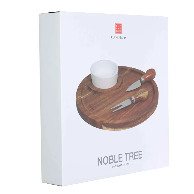 Набор для сыра, 4 пр, доска-блюдо/пиала, сталь/керамика/дерево, Круг, Noble tree, image-2