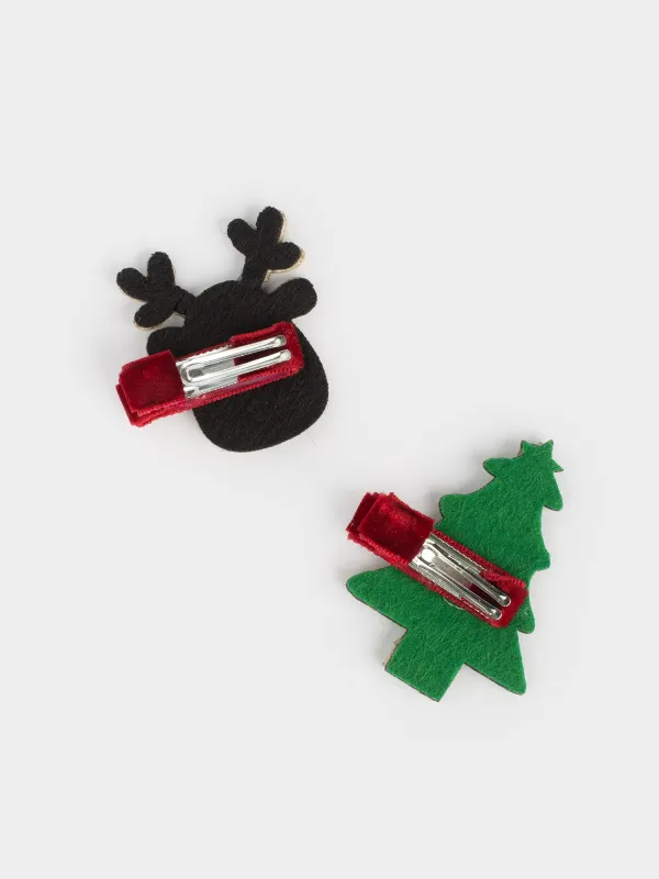 Шашқа арналған қыстырғыштар жиынтығы, 4 см, 2 дана, балаларға арналған, полиэстер, Шырша/Бұғы, Hairstyle, image-1