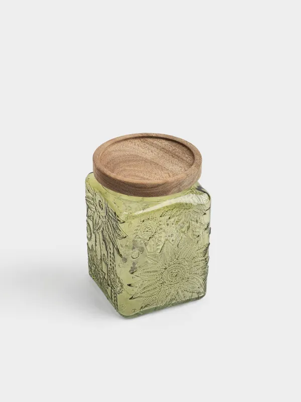 Сусымалы өнімдерге арналған құты, 750 мл, шыны Р/ағаш, жасыл, Гүлдер, Bloom wood, image-1