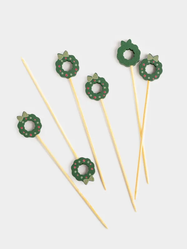 Шпажка для канапе, 9 см, 20 шт, бамбук, зеленая, Венок, Elegant details, image-1