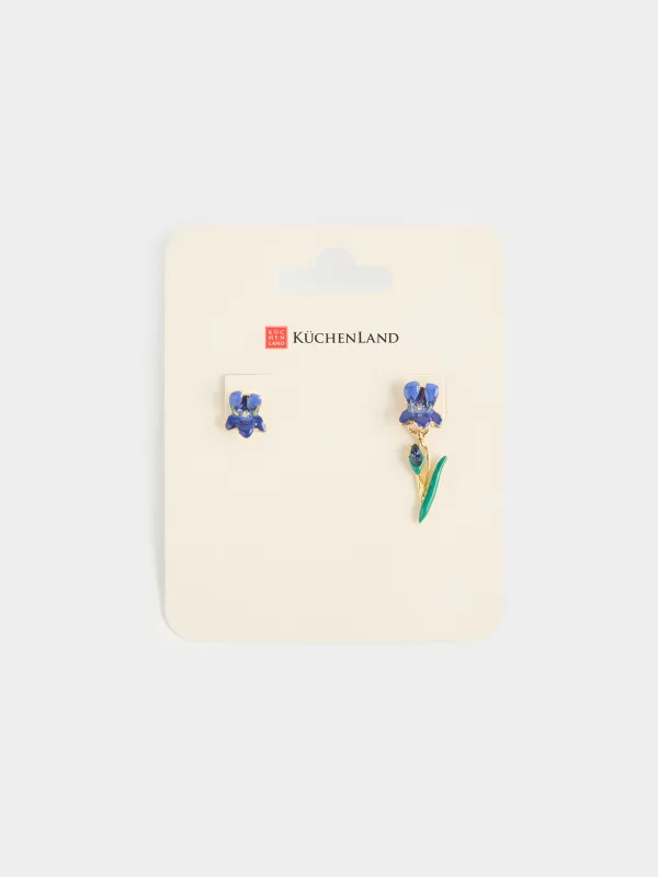 Пуссет сырғалары, 1/3 см, 2 дана, металл / акрил, күлгін, Құртқашаштар, Iris garden, image-3