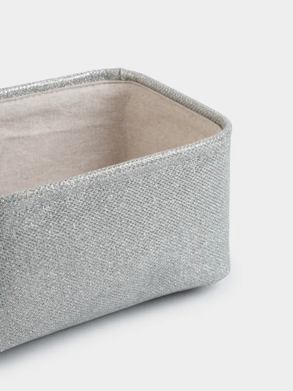 Сақтау себеті, 22x17x11 см, тұтқалары бар, полиэстер, тікбұрыш, күміс, Ideally, image-3