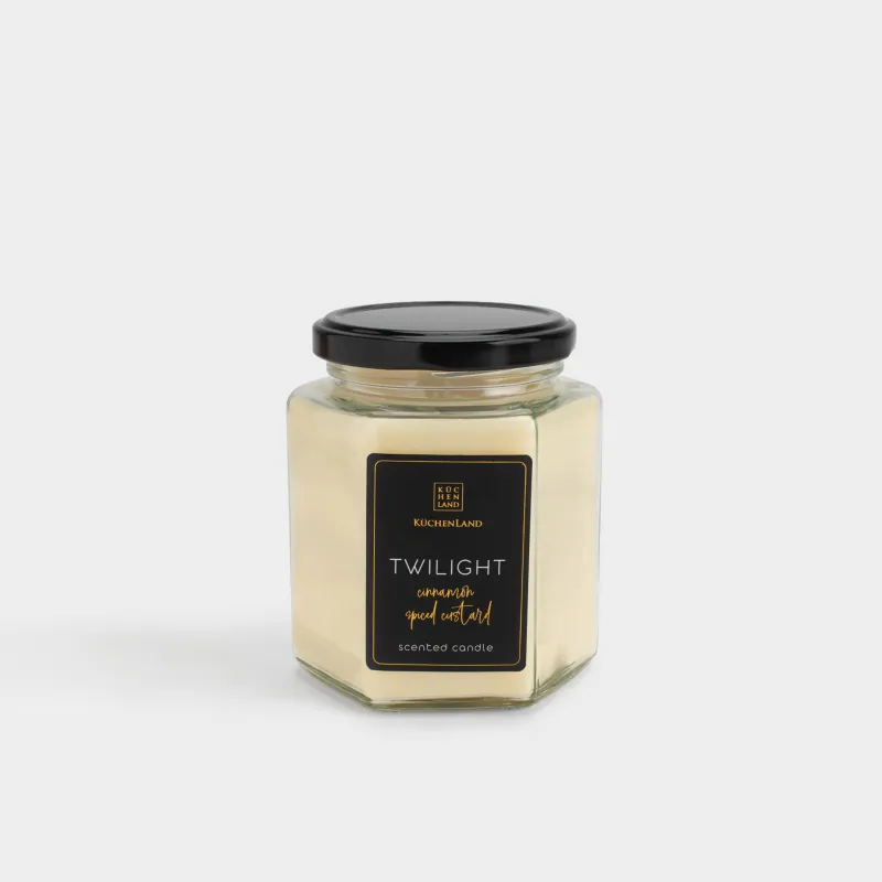 Хош иісті шам, 10 см, шам ұстағышта, қақпағы бар, шыны, Cinnamon Spiced Custard, Twilight