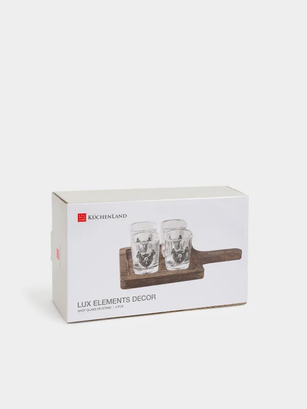 Араққа арналған десте, 50 мл, 4 дана, тұғырда, шыны/металл/ағаш, Бұлан, Lux elements decor, image-5