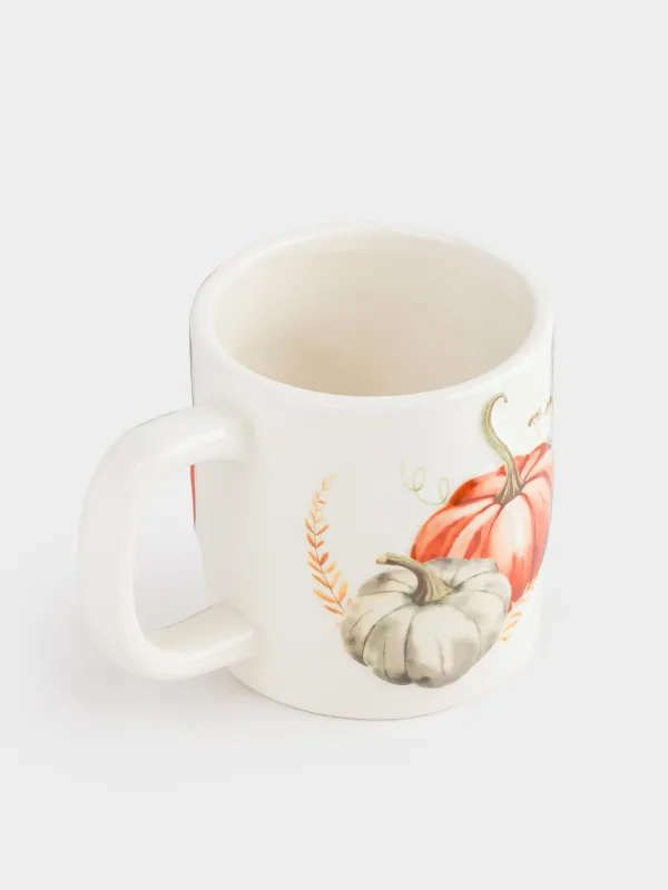 Саптыаяқ, 430 мл, керамика, ақ, Асқабақ және жапырақтар, Forest symphony, image-1