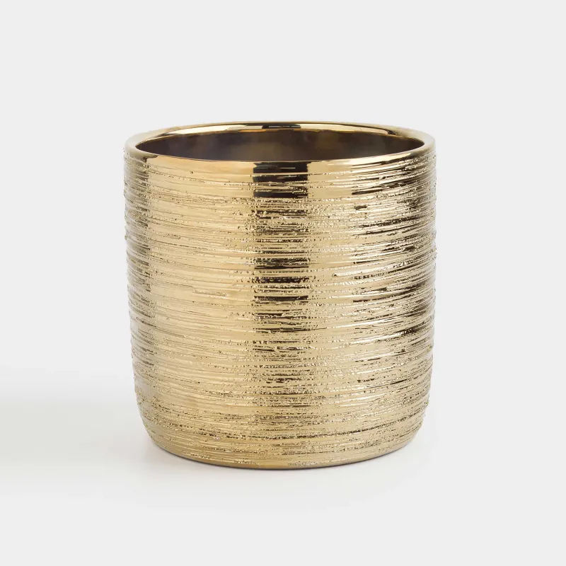 Кашпо, 14х14 см, керамика, золотистое, Galore
