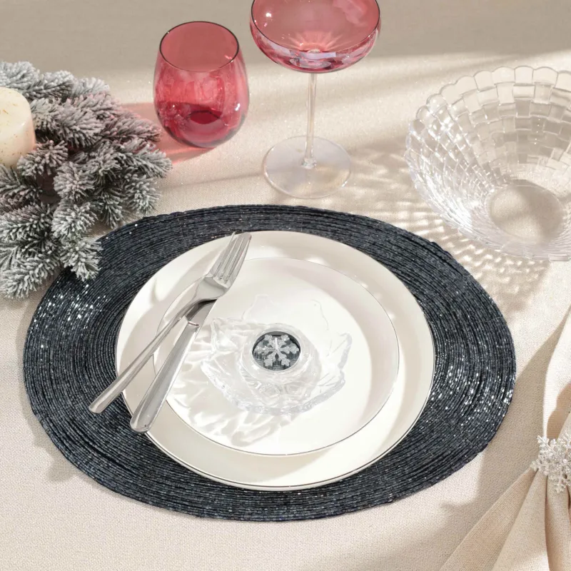 Салфетка под приборы, 31x41 см, бисер, овальная, синяя, Shiny beads, image-3