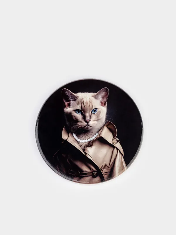 Подставка под кружку, 11 см, круглая, керамика/пробка, Кошка в пальто, On style, image-0