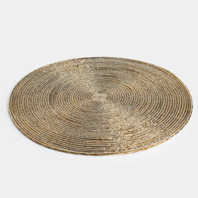 Салфетка под приборы, 36 см, бисер, круглая, золотистая, Shiny beads, image-1