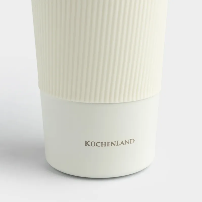 Термокружка, 450 мл, с зарфом, сталь/пластик/силикон, бежевая, Coffee life, image-3