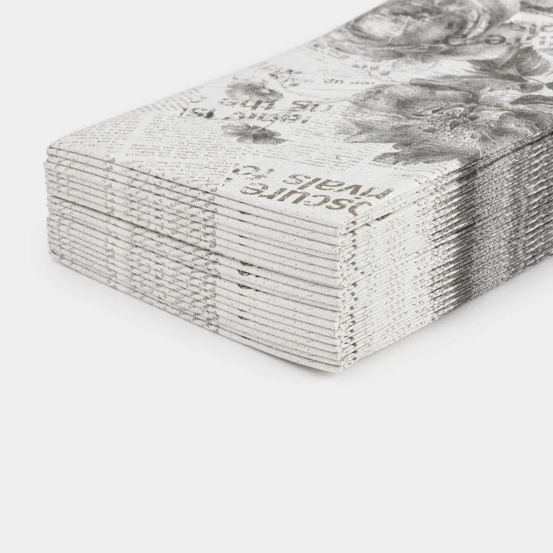Салфетки бумажные, 33х33 см, 20 шт, прямоугольные, белые, Газета, Noir flower, image-2