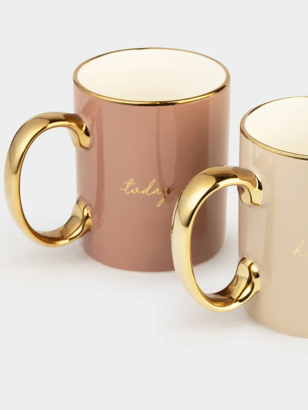 Кружка, 350 мл, 2 шт, с ситом на подставке, фарфор N/сталь, коричневая/бежевая, Scroll, image-2