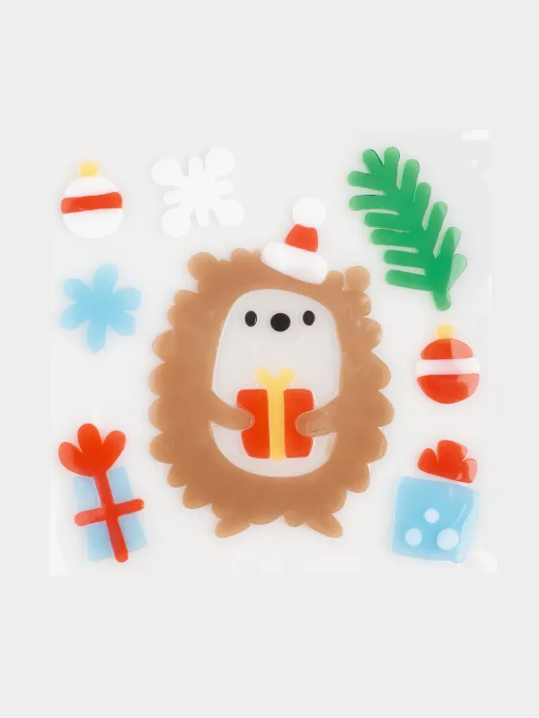 Набор наклеек, 19х19 см, многоразовые, термопластик, Ежик, Christmas decal, image-0