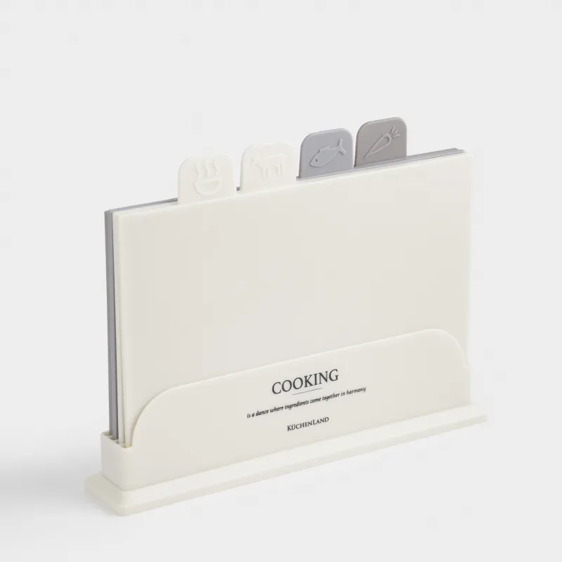 Доска разделочная, 29х19 см, 4 шт, в подставке, пластик, бежевый микс, Course