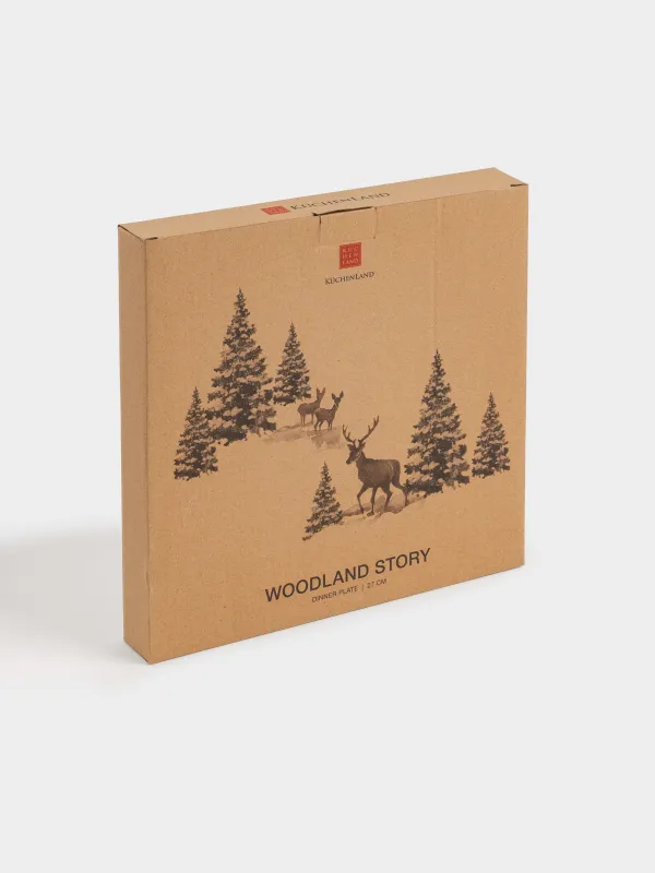 Түскі ас тәрелкесі, 27 см, керамика, ақ, Қарлы ормандағы бұғылар, Woodland story, image-6